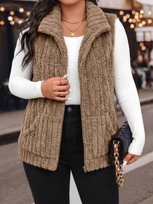 Velvienne Plus Size Minimalist Casual Versatile Women's Faux Fur Coat - Brown - View 3