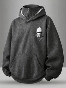 SHEIN 青少年男孩黑色寬鬆秋季衛衣，雙層領學院風套頭衫，返校季 - 黑色 - 查看 2