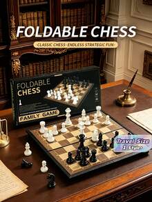 Professional Foldable Chessboard Set, Premium Gift Box, Portable Tabletop Game, Suitable For Checkers And Chess Strategy, Ideal For 33 Different Scenarios - Multicolor - View 1