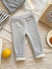 Dazy Kids 女童純色鬆緊腰休閒保暖內裡內搭褲 - 淺灰色 - 查看 5
