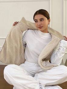 DAZY Women's Solid Color Zipper Front Casual Thermal Lined Vest, Winter Jacket Women Coats - Beige - View 7