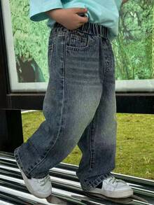 Dazy Kids Jeans rectos de pierna suelta lavados para niño - Azul - Ver 5