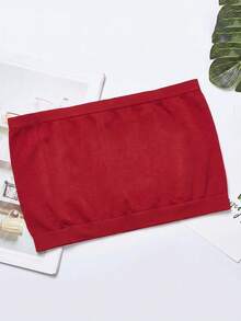 SHEIN 女款純色休閒日常無肩帶內衣 - 酒紅色 - 查看 3