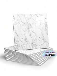 10-Piece Set (0.9m²) White Faux Marble Tile-Effect Self-Adhesive Wall Stickers – Waterproof, Moisture-Resistant, And Ideal For Covering Imperfections (Aluminum-Plastic Composite Material) - Blue and White - View 11