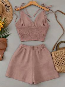 SHEIN Franclia Casual Camisole Crop Top And Shorts Set - Dusty Pink - View 2