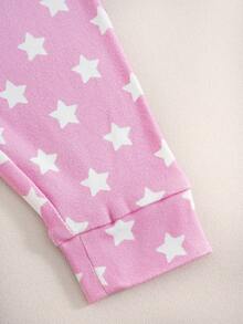 LOONEY TUNES X SHEIN Baby Girl Cartoon Print Top & Star Print Leggings Snug Fit Loungewear - White - View 7
