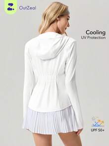OutZeal 女款防曬休閒瑜伽工作室 UV 防護修身連帽拉鍊運動外套 - 白色 - 查看 1