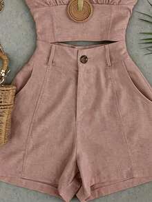 SHEIN Franclia Casual Camisole Crop Top And Shorts Set - Dusty Pink - View 4