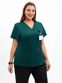 TaskEZ Scrub Tops For Women - Sweetheart V-Neck Scrub Top ,Women Short Sleeve V-Neck Nurse Uniform - Green - View 4