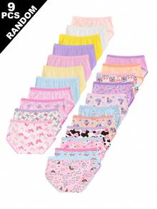SHEIN 9件套 女童卡通动物、爱心、彩虹、云朵印花简约时尚三角内裤 - 彩色 - 查看 2