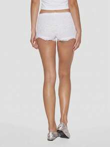 MUSERA Scalloped Edge Mesh Lace Mini Shorts Spring Summer Holiday Festival Daily Everyday Cute Going Out Vacation Feminine Girly Y2k Bad Timing - White - View 4