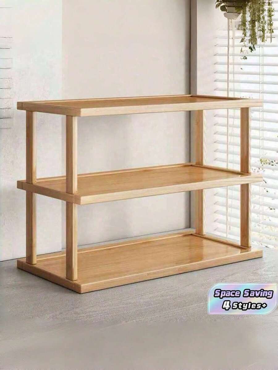 Space-Saving Multi-Tier Design; Easy To Assemble Without Tools. A Sturdy, Elegant, Natural-Colored Square Shoe Rack-Suitable For Dorms, Hallways, Kitchens, Entryways, Closets, And Sneaker Storage. - Multicolor - View 1