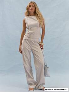 MUSERA Mid Rise Straight Leg Trousers With Stripe Pattern And Button Pocket Flap Detail Coord Bottoms Only Autumn Casual Brunch Vacation Blue White - White - View 1