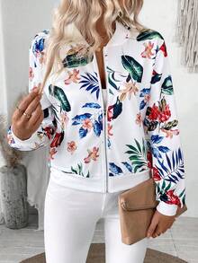 EMERY ROSE Tropical Print Zip Up Baseball Jacket For Spring And Autumn Fall Winter Cloth For Women - Multicolor - View 6