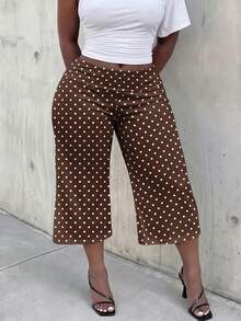 Slaydiva Plus Size Women's Polka Dot Casual Versatile Everyday Travel Pants - Multicolor - View 4