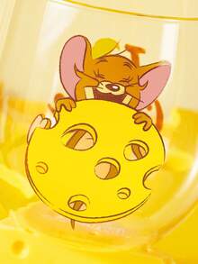 TOM & JERRY X SHEIN 卡通貓鼠印花高硼矽玻璃杯，24.35oz/720ml大容量保溫杯，起司圖案，可愛角色玻璃器皿，適合日常使用 - 無色 - 查看 6