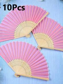 1/5/10/20 piezas Abanicos de papel plegables de mano estilo retro, abanicos de bambú portátiles, accesorio ideal de verano para refrescar y estilizar, adecuado para fiestas y eventos - Rosa - Ver 3