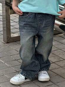 Dazy Kids Jeans rectos de pierna suelta lavados para niño - Azul - Ver 3