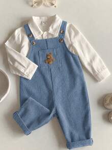LMoss Kids Baby Boy Bear Patchwork Romper - Dusty Blue - View 3