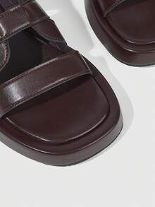 HighSole Double Metal Buckle Design Thick Bottom Casual Simple Comfortable Cool Slippers Holiday Beach - Coffee Brown - View 4