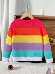 SHEIN Genkimix Kids 女童秋冬休閒彩色條紋毛衣 - 彩色 - 查看 2