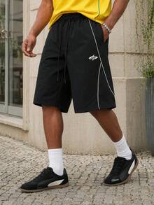 Manfinity EZcore Plus Size Men's Casual Summer Bermuda Beach Shorts With Contrast Trim And Drawstring Waist - Black - View 4