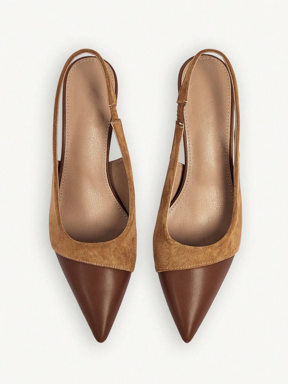 CUCCOO CHICEST Women's Shoes New Simple Color Matching Pointed Back Strap Shoes Brown Splicing Thin Heels Women's High Heels Fashion Daily Commuting Versatile
