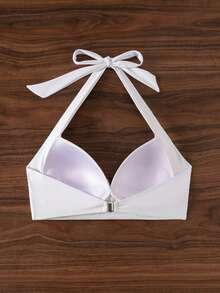Voyashape Summer Beach Solid Color Halterneck Swimwear Top - White - View 6