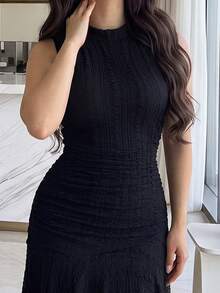 Feyla 女款純色簡約日常無袖長版晚禮服洋裝 - 黑色 - 查看 6