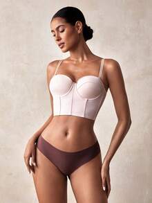 Veilyse Áo croptop cúp ngực không dây màu be dành cho nữ - Dây đeo có thể tháo rời, thích hợp mặc đi nghỉ mát. - Màu be - Xem 7