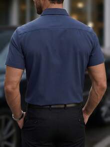 Manfinity Mode Men Solid Button Front Shirt, Formal, Ceremony - Navy Blue - View 2