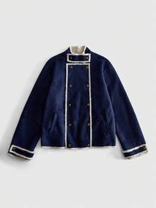 ROMWE MEN Men's Colorblock Stand Collar Fashion Versatile Casual Jacket - Blue - View 8