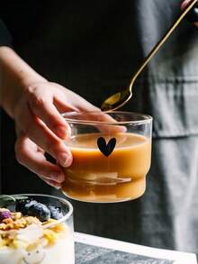 半包裝玻璃早餐杯 2 種花紋 - 多用途可重複使用圓形玻璃杯，適用於牛奶、甜點和冷飲 - 彩色 - 查看 6