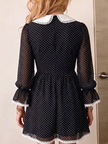 Cévolie Women's Polka Dot Print Flare Sleeve Fashion Mini Dress - Black - View 2