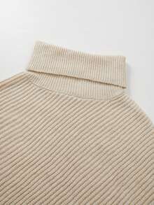 SHEIN Women's Solid Color High Neck Loose Asymmetric Hem Cape Sweater - Apricot - View 8