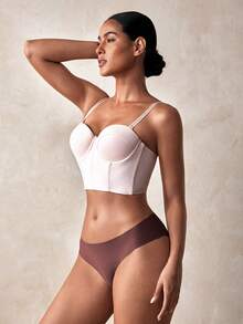 Veilyse Áo croptop cúp ngực không dây màu be dành cho nữ - Dây đeo có thể tháo rời, thích hợp mặc đi nghỉ mát. - Màu be - Xem 8