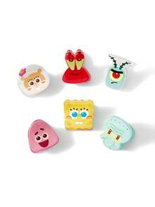 SpongeBob SquarePants | SHEIN 6件組可愛卡通圖案壓克力髮夾，禮物，髮飾夾 - 彩色 - 查看 3