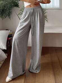 DAZY Women's Striped Fashion Drawstring Waist Loose Wide Leg Lounge Pants Fall - Grey - View 4