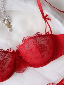 SHEIN 女款性感內衣套裝 2件組 - 紅色 - 查看 3