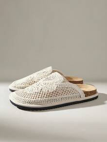 Solecia Sapatos Casuais de Praia e Férias Femininos com Bottom Plano, Bico Redondo e Bordado de Linha - Damasco - Visão 4