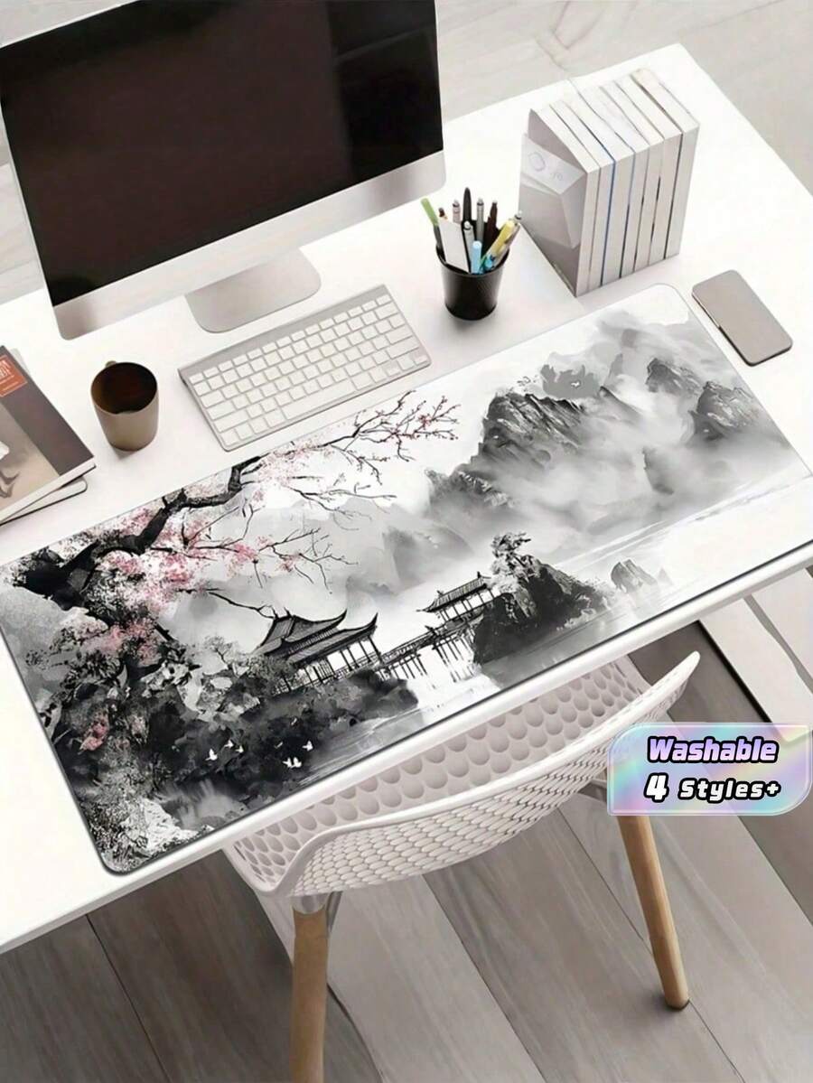 1PC Extra Large Japanese Style Black Wave Gaming Mouse Pad Ergonomic Design Non Slip Rubber Base Art Landscape Pattern Smooth Durable Surface For Computer Laptop Desk Mat Mouse Pad For Gamers Artist Mouse Pad Large Office Accessory - multicolor - View 1
