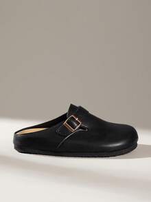 Solecia Closed Toe Mules, Metal Buckle, Retro Commuter Slim Mules Shoes - List One Black - View 1