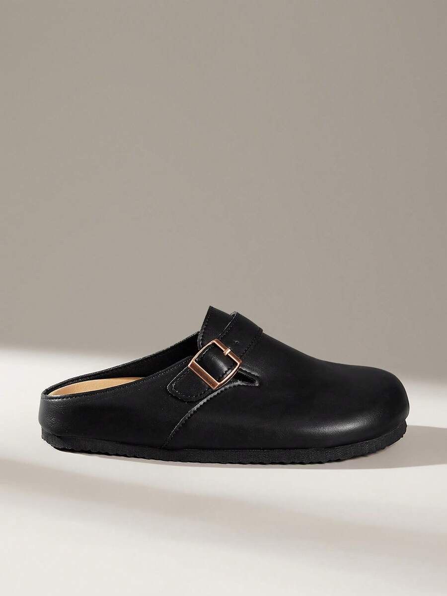 Solecia Closed Toe Mules, Metal Buckle, Retro Commuter Slim Mules Shoes - List One Black - View 1