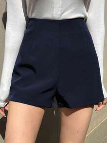 DAZY Women's Solid Color High Waist Casual Versatile Daily Wear Shorts - Navy Blue - View 2