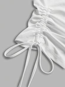 GlowEve CURVE Plus Size Women's Solid Color Long Sleeve Side Drawstring Zipper Front Jacket - White - View 3
