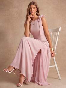 Enchnt Elegantes ärmelloses Sommerkleid mit Schleifendekor - Pink - Übersicht 1