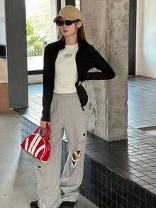 DAZY 青少年女孩秋季服飾 修身夾克休閒秋季上衣 - 黑色 - 查看 2