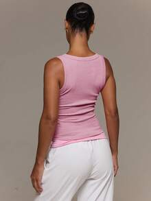MUSERA ESSENTIALS Ribbed Scoop Neck Fitted Tank Vest Top Cute Everyday Basics Sexy Daily Spring Summer Essential - Pink - View 4