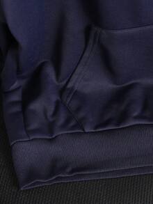 SHEIN Tween女孩秋季深藍色刺繡小馬圖案運動衫，百搭休閒運動街頭風 - 藏蓝色 - 查看 4