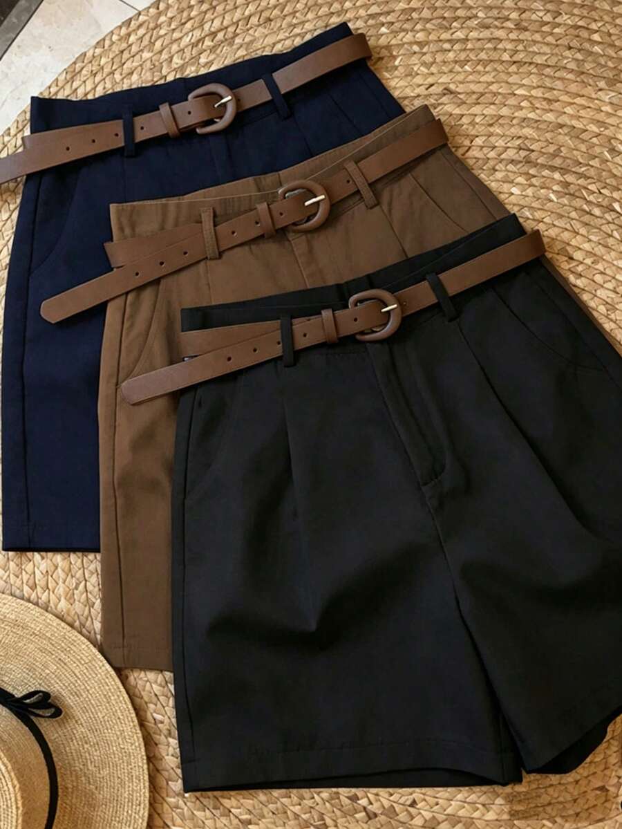 Resyla 女款黑白咖啡色短褲休閒通勤商務三件套(不含腰帶) - 彩色 - 查看 1